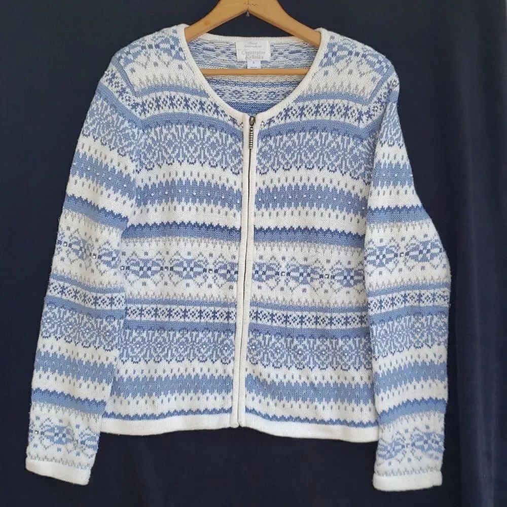 Vtg Christopher & Banks Hand Embroidered Cardigan with Pearly Bead Accents Sz S